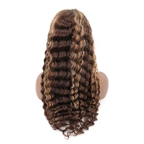 Miniatura 5 de Pelucas de cabello humano con reflejos sin pegamento Wear and Go, encaje frontal, estilo Bob, ondulado profundo #4/27, pelucas de color ombré