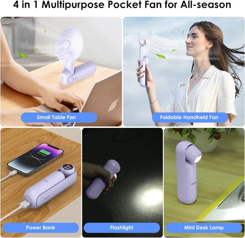Miniatura 2 de Ohjoin Mini ventilador de mano portátil 4 en 1, ventilador de viaje plegable personal, pequeño ventilador de mano para pestañas faciales, recargable