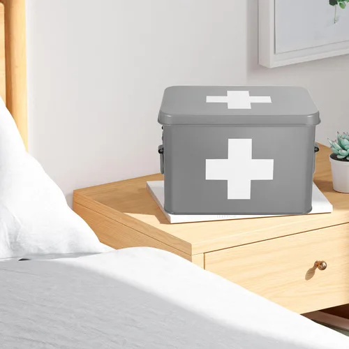 Miniatura 6 de Flexzion - Caja para medicamentos del hogar, botiquín de farmacia, 33 x 21 x 19 cm, caja de almacenamiento de metal para medicamentos de emergencia