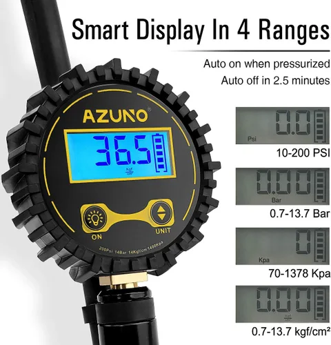 Miniatura 3 de AZUNO Medidor digital de inflado de neumáticos de bicicleta con tipo de válvula de selección automática - Herramienta de compresor de aire Presta