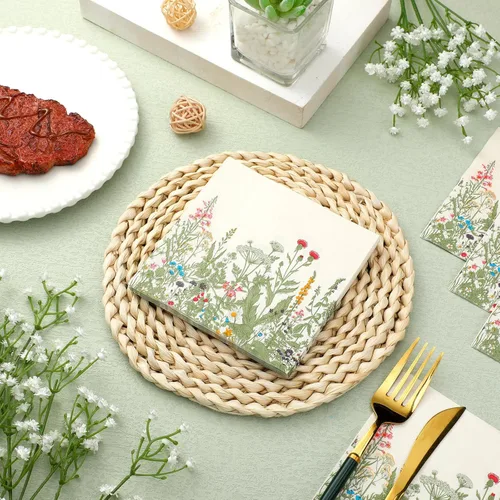 Miniatura 2 de Sinmoe 200 servilletas de flores silvestres, servilletas de papel florales, desechables, decorativas, flores silvestres, cócteles, toallas de mano