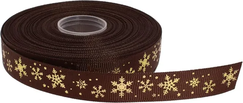 Miniatura 25 de Cinta de grogrén de copo de nieve con impresión dorada de 25 yardas cada rollo, borde tejido 100% poliéster (3/8 pulgadas, beige)