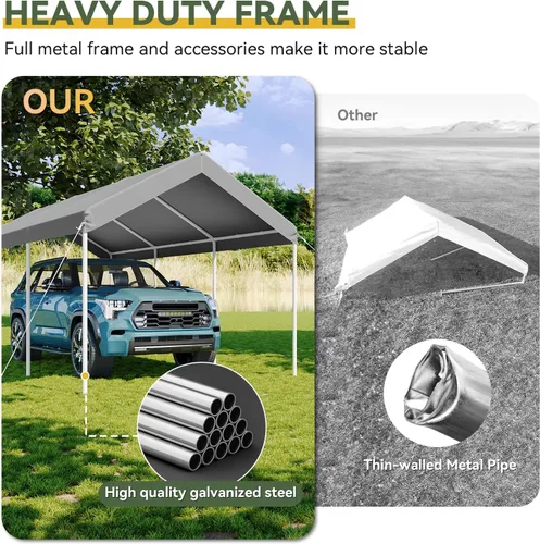 Miniatura 4 de Aoxun - Cochera portátil y resistente de 10x20 pies con toldo y resistencia al viento, tienda para auto al aire libre con dosel resistente a