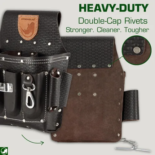 Miniatura 6 de STRONGLAD Cinturón de herramientas para electricistas de alta resistencia, bolsa de cuero de grano superior de 13 bolsillos, ajuste ajustable de 29