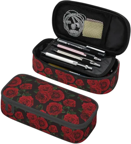 Miniatura 18 de Estuche para lápices con lunares rosados de fresa de gran capacidad, bolsa de papelería con cremallera, soporte portátil para bolígrafos