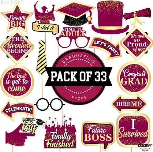 Miniatura 2 de KatchOn, Accesorios para cabina de fotos de graduación granate 2026 – Paquete de 33 Accesorios de fotos de graduación, accesorios de fotos