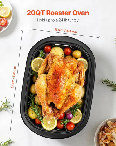 Miniatura 2 de VEVOR Horno tostador, bandeja eléctrica de tostado de 20QT, horno de pavo de cocción rápida con temperatura ajustable de 150-450℉, horno de pavo