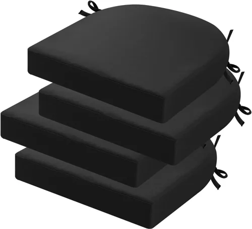 Miniatura 26 de idee-home Juego de 2 cojines de silla al aire libre, cojines de silla de patio de 19" x 19" x 3" gruesos impermeables con lazos para muebles