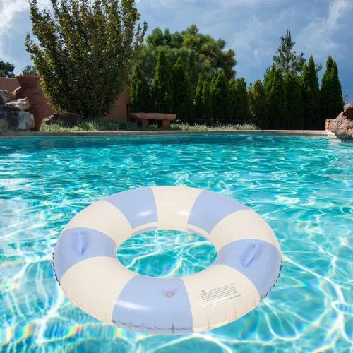 Miniatura 4 de Garneck Anillo de natación inflable de 32.3 pulgadas, diseño retro a rayas, flotante, flotadores de piscina con asas, anillos de PVC para adultos