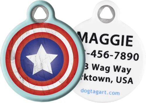 America Shield - Etiqueta de identificación personalizada para mascotas para perros y gatos, etiqueta de identificación silenciosa de acero