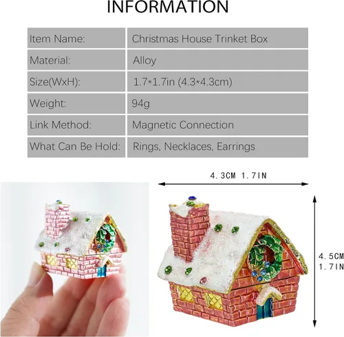 Miniatura 14 de YU FENG Cajas de adornos de Navidad con bisagras con diamantes de imitación con lazo y trompeta esmaltada decorativa