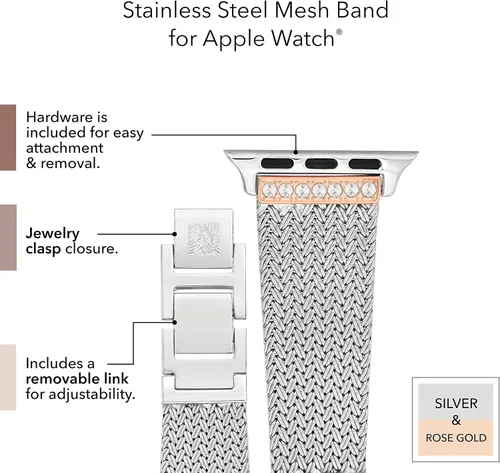 Miniatura 4 de WITHit Anne Klein - Correa de malla para Apple Watch, segura, ajustable, correa de repuesto para Apple Watch, se adapta a la mayoría de las muñecas