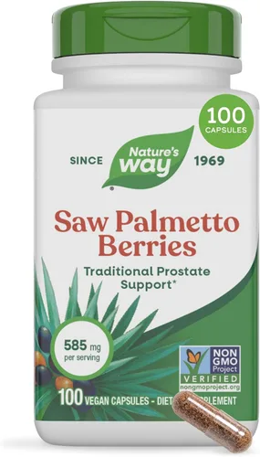 Nature's Way Saw Palmetto Berries, apoyo tradicional de próstata, suplemento de hierbas para hombres, 585 mg por porción, proyecto verificado sin