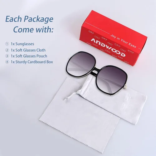 Miniatura 6 de ANDWOOD Lentes de sol de gran tamaño para mujer, marco ancho cuadrado, retro, moderno, protección UV