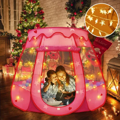Miniatura 2 de TooyBing Tienda de campaña desplegable de princesa con luz de estrella, juguetes para niñas de 1, 2, 3 años, regalo de cumpleaños, pozo de pelotas
