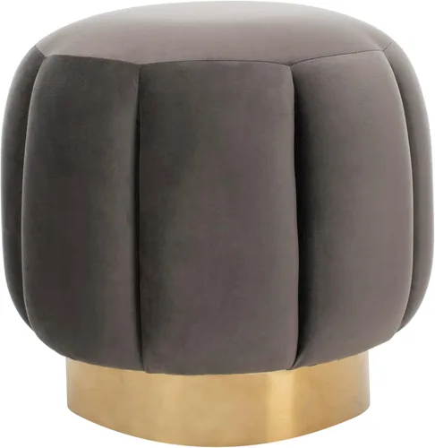 Miniatura 10 de SAFAVIEH Couture Collection Maxine Glam - Otomana redonda tapizada de terciopelo negro/canal dorado para sala de estar, dormitorio, taburete