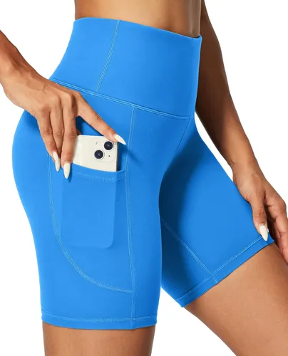 IUGA - Pantalones cortos tipo biker para mujer, 6 pulgadas con bolsillos, cintura alta, para entrenamiento, yoga, correr, gimnasio, pantalones