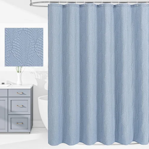 Gibelle - Cortina de ducha pequeña de 36 x 72 pulgadas, cortina de ducha de tela moderna estrecha y media con textura en relieve 3D en color azul