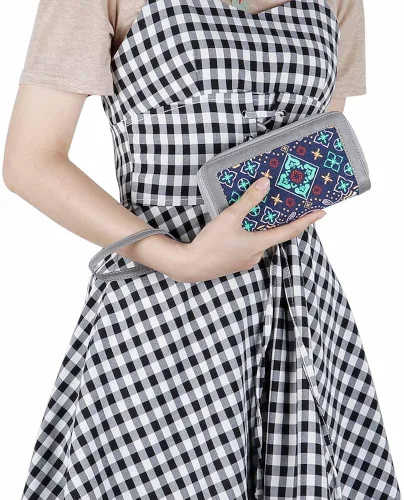 Miniatura 7 de Cartera de doble cierre para mujer, con correa de mano, para tarjetas, dinero en efectivo, monedas, celular