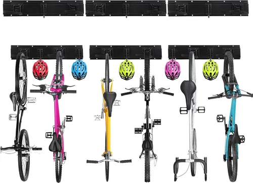 Miniatura 8 de Sinoer Estante de almacenamiento para bicicletas, colgador de almacenamiento para bicicletas, 4 bicicletas + 3 cascos, soporte vertical resistente