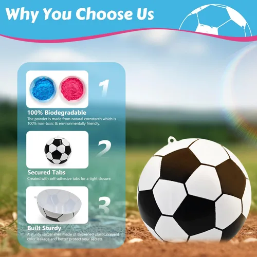 Miniatura 4 de FIEKEICC Kit de polvo de pelota de fútbol para revelación de género, 1 azul y 1 rosa, ideas locas para revelar el género, kit de pelotas de fútbol