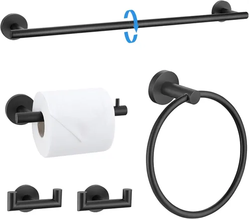 Miniatura 12 de Juego de 5 piezas de toallero, accesorios de baño de hardware de oro cepillado que incluye toallero de 60 cm, soporte de papel higiénico, anillo