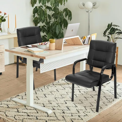 Miniatura 2 de SUPER DEAL Silla de oficina para invitados, silla auxiliar ejecutiva de cuero regenerado, silla de recepción con marco de metal sólido, muebles