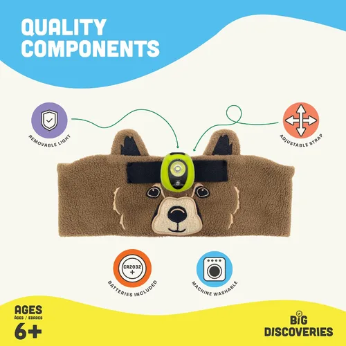 Miniatura 5 de Big Discoveries WildLight - Diadema de forro polar con lámpara LED brillante para niños Faro de juguete divertido para niños, niñas o adultos