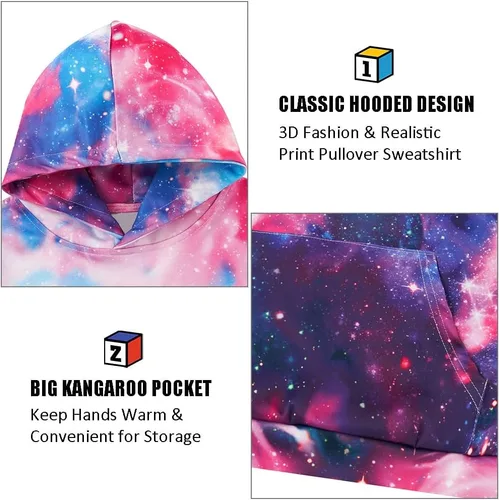 Miniatura 2 de uideazone - Sudadera con capucha y diseño gráfico tridimensional con bolsillo, para niñas de 4 a 14 años.