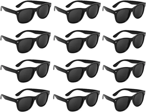 Lentes de sol de plástico negro estilo Wayfarer para fiestas, regalos, decoraciones, juguetes (12 pares)