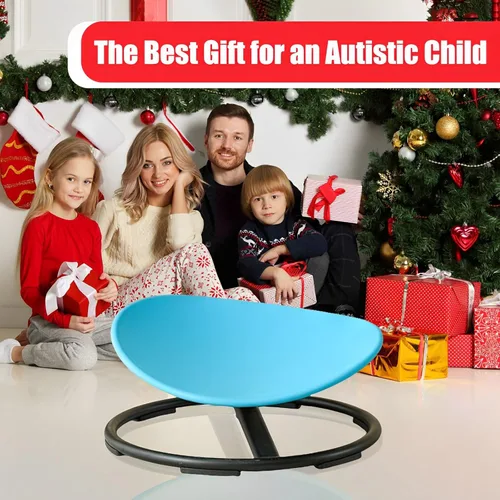 Miniatura 7 de Silla giratoria sensorial para niños, silla giratoria para niños autistas, juguete para sentarse y girar, equipo sensorial, base de metal Azul