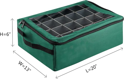 Miniatura 6 de Caja de almacenamiento para adornos - Organizador con cremallera con 48 compartimentos individuales y divisores para bombillas y decoraciones Verde