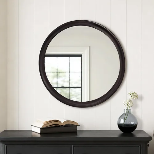 Miniatura 3 de CULER Espejos Redondos de Pared de 24 Pulgadas, Espejo Decorativo Rústico de Madera de Transición con Marco de Nogal para Pared, Espejo Estilo Nogal