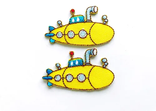 Miniatura 2 de TH - Juego de 2 pequeños mini submarinos amarillos con logotipo de dibujos animados, parches para coser para planchar en bordado, insignia, parche