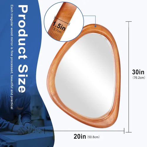 Miniatura 2 de MAGFLERUM Espejo de pared irregular, espejos de madera asimétrica de 15 x 10 pulgadas, espejo de pared pequeño, para colgar vertical y Nogal negro