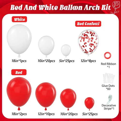 Miniatura 2 de Juego de 114 globos rojos y blancos, kit de arco de globos rojos y blancos para boda, compromiso, Navidad, día de San Valentín, cumpleaños