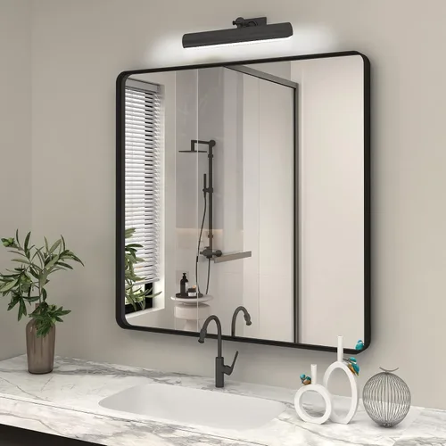 Miniatura 84 de Paquete de 2 espejos de baño con marco de metal negro de 22 x 30 pulgadas, espejo rectangular redondeado negro mate, antioxidante, se cuelga