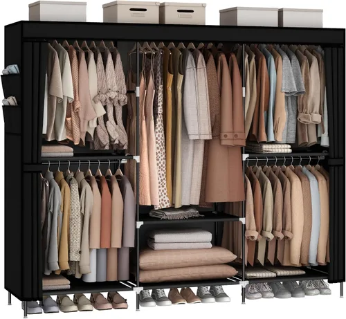MOGELAFOO Armario Ropero de 83", Armario Portátil para Dormitorio, Perchero Independiente con Cubierta de Tela No Tejida, 5 Varillas para Colgar, 6