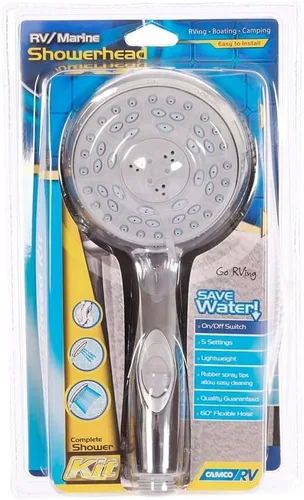 Miniatura 2 de Cabezal de ducha Camco con interruptor de encendido/apagado, Cabezal de ducha y manguera flexible de ducha de 1.52 cm, Cromado