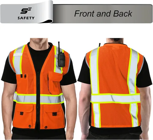 Miniatura 2 de sesafety Chaleco de seguridad con 9 bolsillos, chaleco reflectante de alta visibilidad, chaleco de seguridad, chaleco de trabajo para hombres