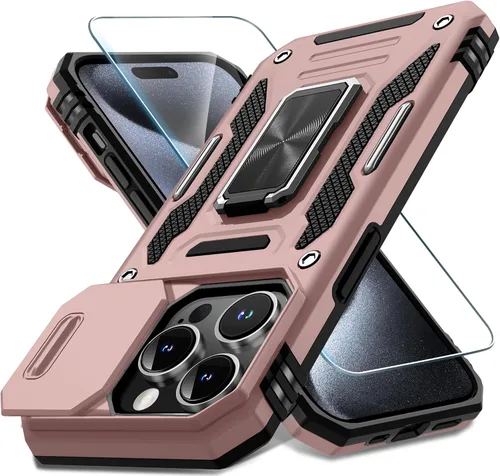 Miniatura 8 de DEERLAMN Funda para iPhone Xs Max con funda deslizante para cámara + protector de pantalla, soporte giratorio de anillo de grado militar a prueba