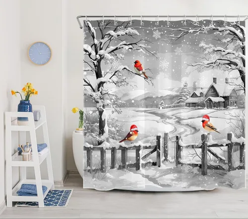 Miniatura 28 de Cortina de ducha de telaraña blanca con murciélago y cuervo sobre fondo negro, cortina de ducha de baño de bruja con ganchos, 60 x 72 pulgadas
