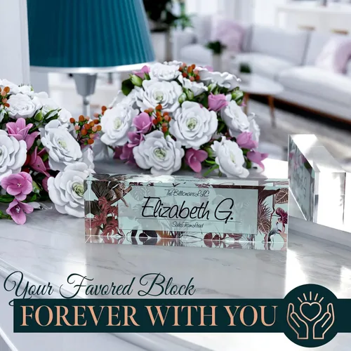 Miniatura 5 de Placa de nombre personalizada para escritorio, placas de nombre personalizadas para escritorio, 2½ x 8 pulgadas, acrílico grueso cristalino, caja