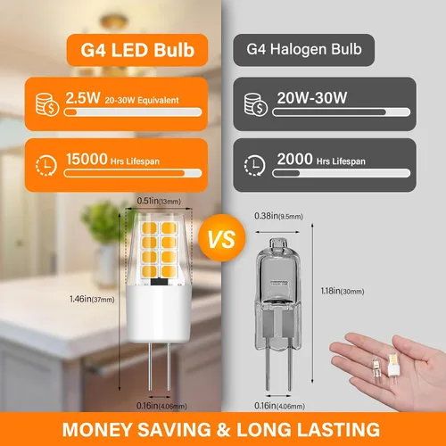 Miniatura 3 de TJOY Bombilla LED G4, Bombillas de Luz de Paisaje de 12V, Repuesto de Bombilla Halógena T3 G4 de 20W-30W, Blanco Cálido 3000K, 2.5W 250LM G4 Base