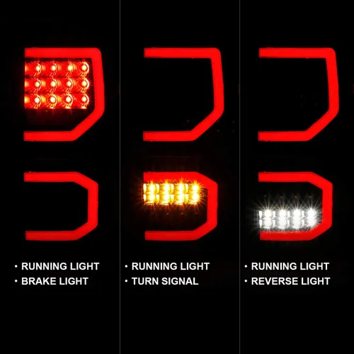 Miniatura 7 de AmeriLite para camioneta Toyota Tundra 2007-2013, cristal negro [Full LED] Faros traseros dobles tipo C de tubo de repuesto, lámpara de freno, par