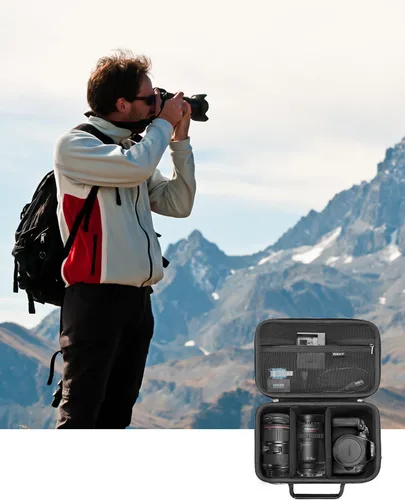 Miniatura 8 de RAIACE Funda rígida compatible con Canon EOS Rebel T7/T100/T6/R100/R50/R5/R7/R8, para Sony, para cámara Nikon. Bolsa de cámara de gran capacidad