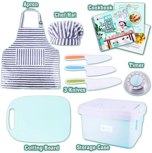 Miniatura 3 de JoyTown - Juego de cocina y hornear para niños con estuche de almacenamiento, suministros de cocina reales con libro de cocina, cuchillos