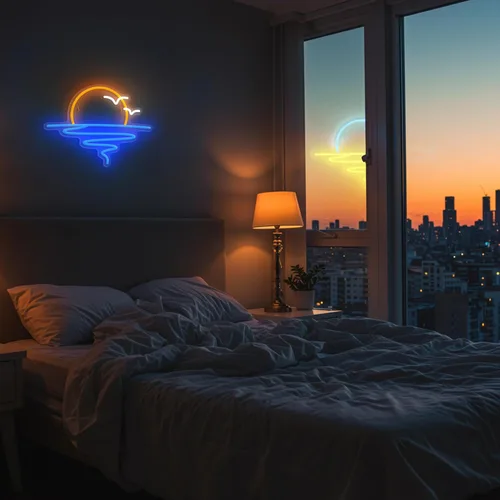 Miniatura 7 de Señal de neón de puesta de sol y amanecer para decoración de pared, señal de luz de neón LED regulable para playa, dormitorio, sala de estar, boda