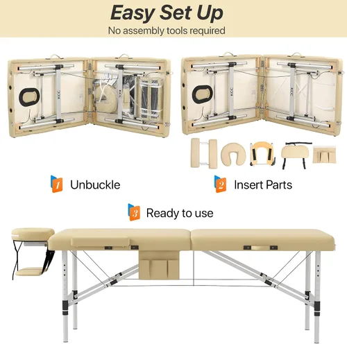 Miniatura 7 de KCC Mesa de Masaje Portátil de Espuma Viscoelástica, Cama de Tatuajes Plegable para Pestañas, Altura Ajustable, 28 Pulgadas de Ancho, Accesorios