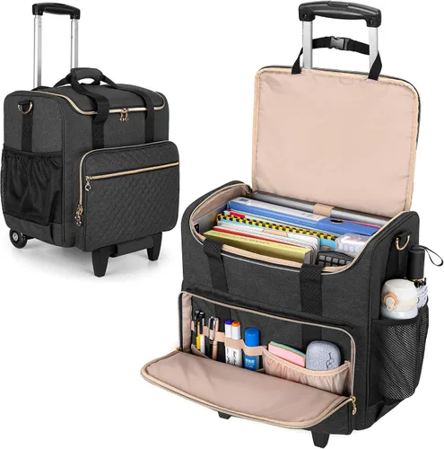 LUXJA Bolsa rodante para profesores con compartimento para laptop y dolly desmontable, bolsa de mano rodante multifuncional para profesores (patente
